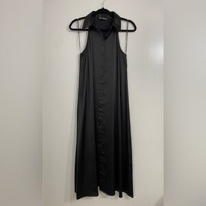 Zara, Sleeveless Satin Long Shirt Dress,Size XS Black